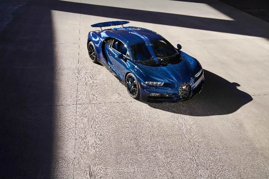 Photo of a Bugatti car in carbon blue with 4K quality