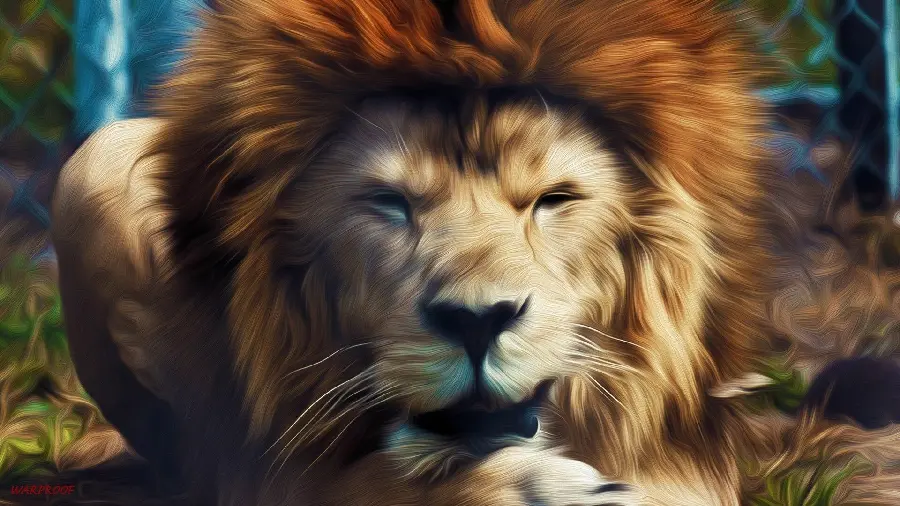 Wallpaper of a large male lion drawing and drawing