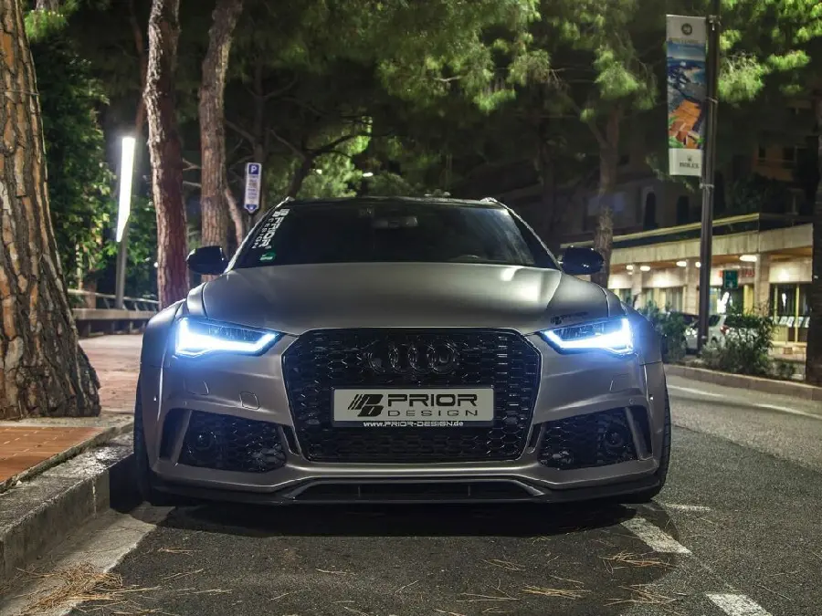 Photo of the front window and headlights of the Audi car