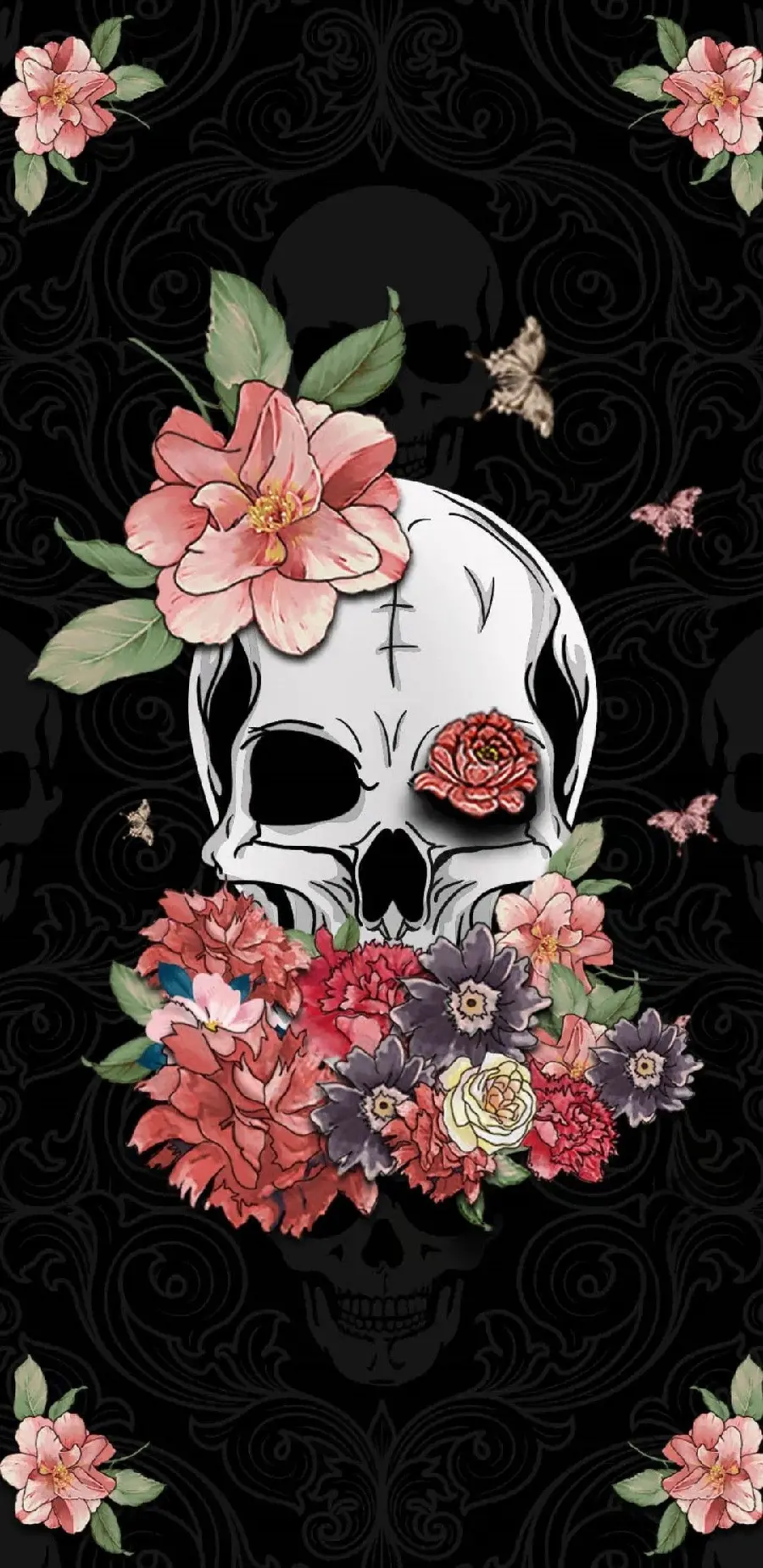 Download beautiful skeleton and flower wallpaper in high quality