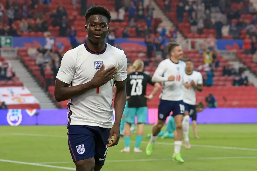 Bukayo Saka celebrating in England national team