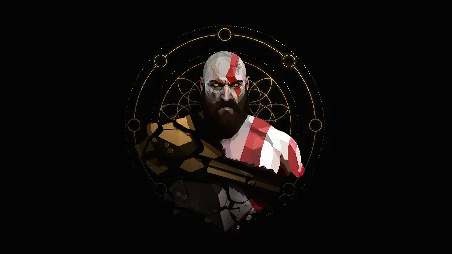 Wallpaper of Kratos in the game God of War Ragnarok with a black background