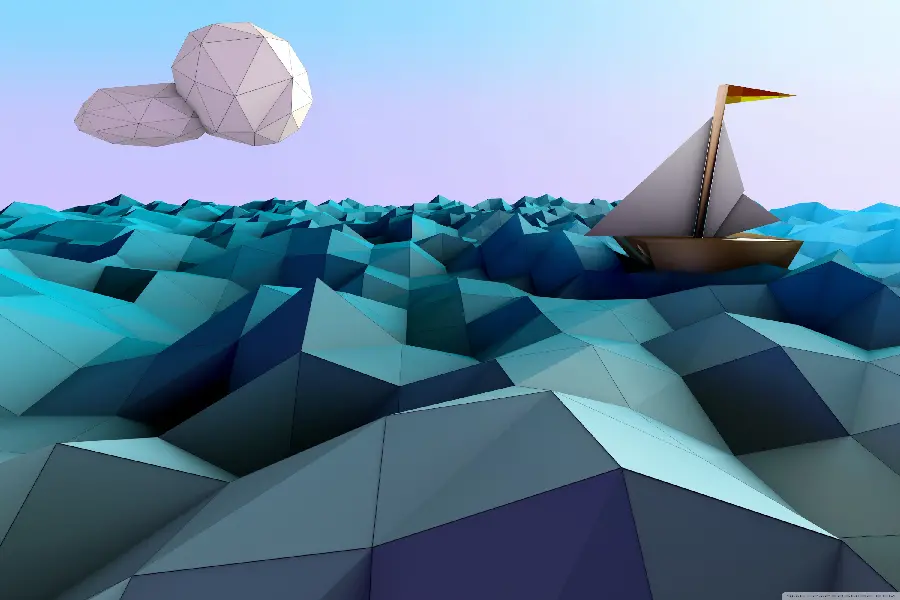 3D image of sea waves with a sailboat