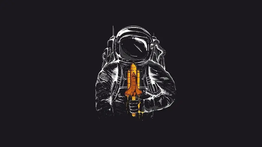 Fantasy astronaut image in space for mobile wallpaper with a black background