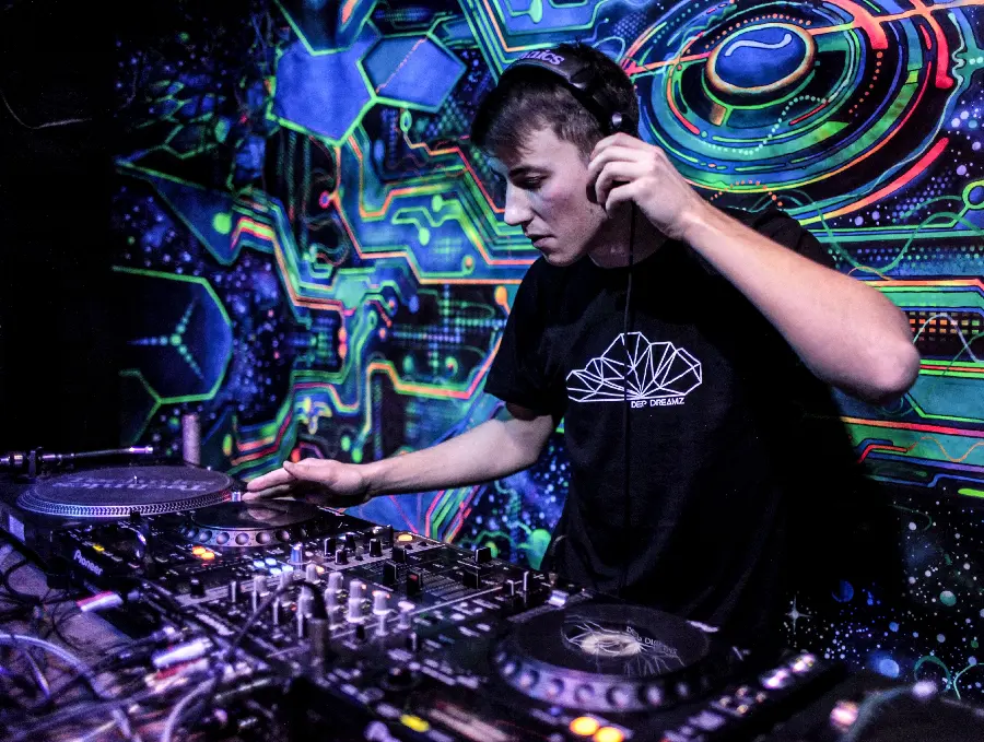 DJ background photo with fantasy light background for computer and laptop