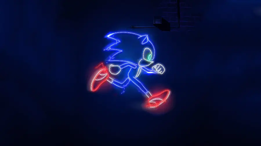 Neon photo of Sonic the Hedgehog blue with a dark background