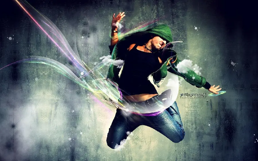 Download wallpaper of a young street dancer and abstract background