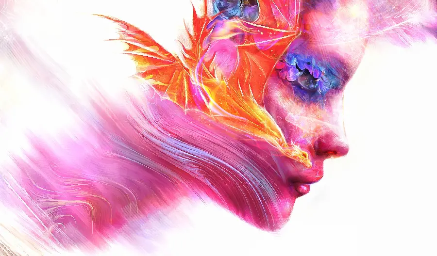 High-quality and creative wallpaper with the theme of a man's face and an orange dragon
