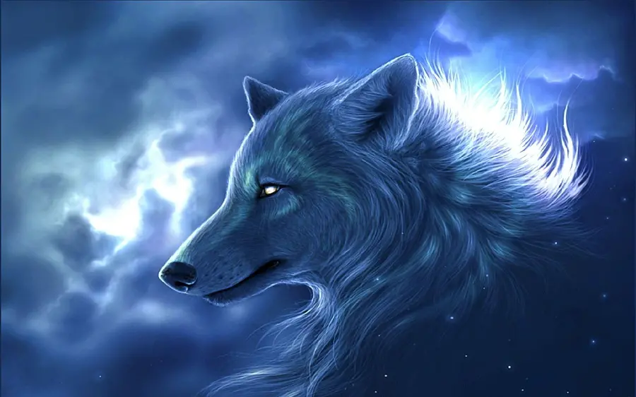 Download a blue fantasy wolf photo for background