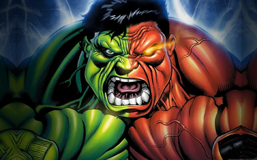 Angry Hulk Wallpaper with Half of the Body Red and the Other Half Green