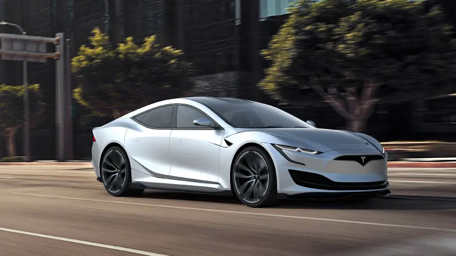 Wallpaper of a white Tesla