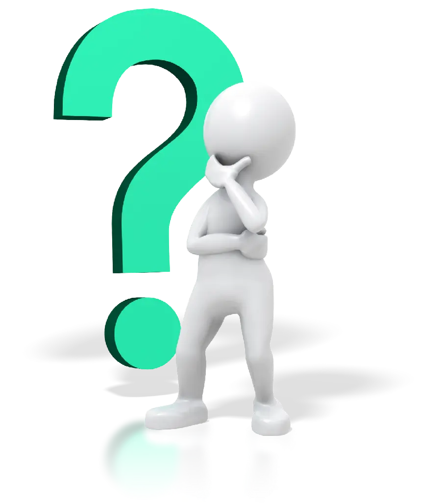 Photo of a question mark next to a thinking man for asking questions on social networks