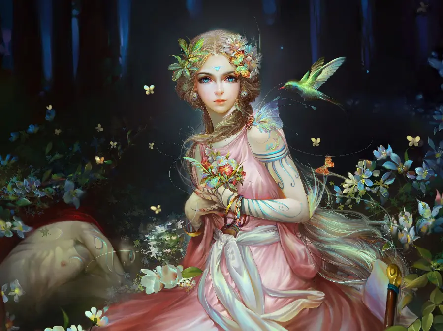 Background photo of a charming winged angel with blue eyes