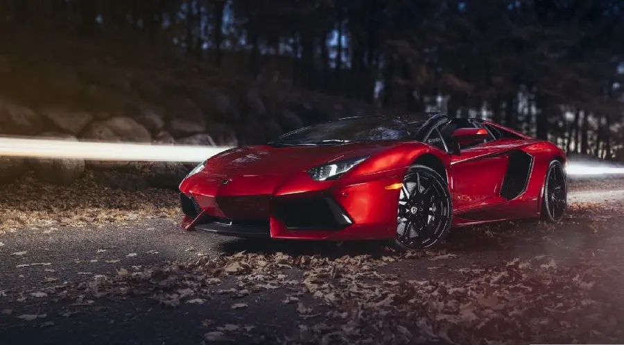 Very beautiful poster and background of the red Lamborghini Aventador super sports car