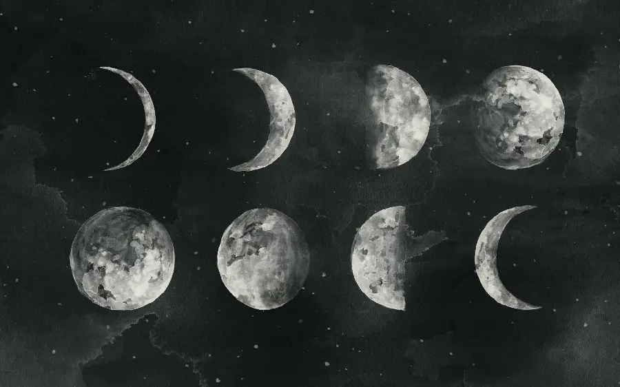 Wallpaper of the changing states of the moon in 30 days