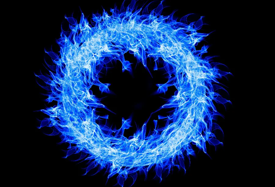 Strange background and interesting creative subject of a circular fire flame with a light blue color 