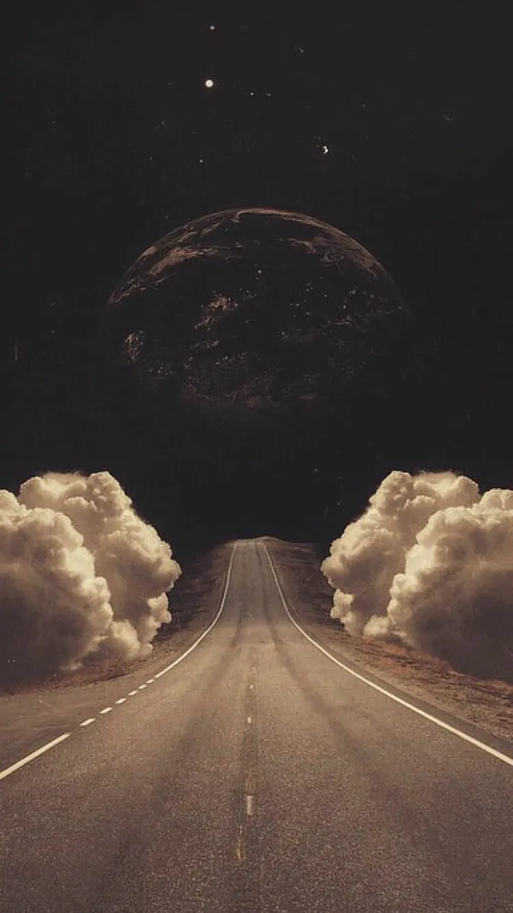 The best iPhone wallpaper with a fantasy design of a road leading to the giant moon