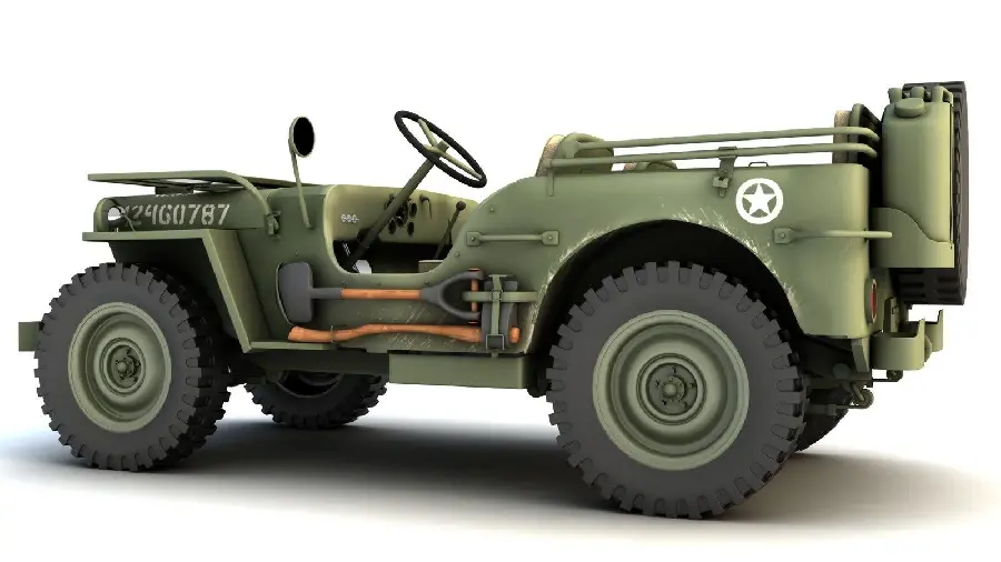High quality digital image of open KM jeep with white background