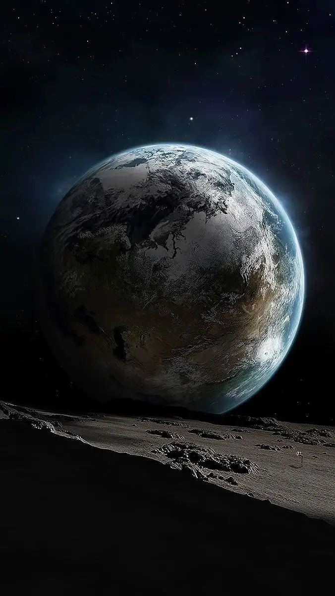 Cute real wallpaper of a photo of the Earth in a halo of darkness next to another planet from NASA
