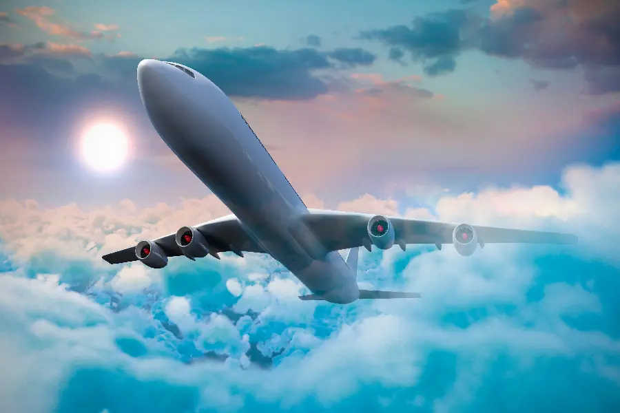 Download a pure digital photo of a large plane in the sky under the amazing rays of sunlight with excellent quality