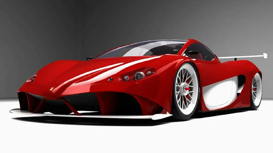 A picture of a Ferrari car with a beautiful color and a modern design