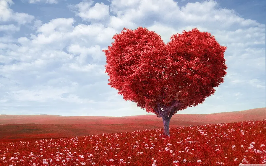 Beautiful heart-shaped tree wallpaper for Valentine's Day