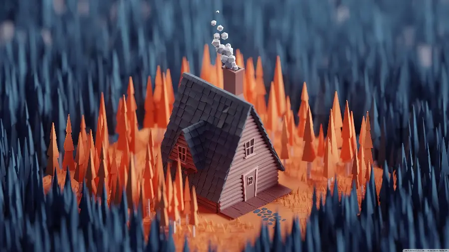 Attractive 3D image of a forest house