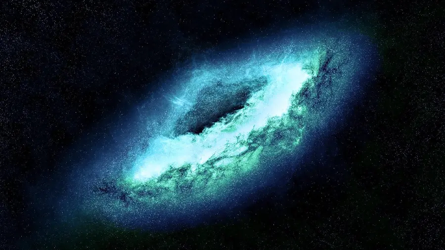 Beautiful image of the most distant galaxy in the world in a variable elliptical and spherical shape with a light icy blue color