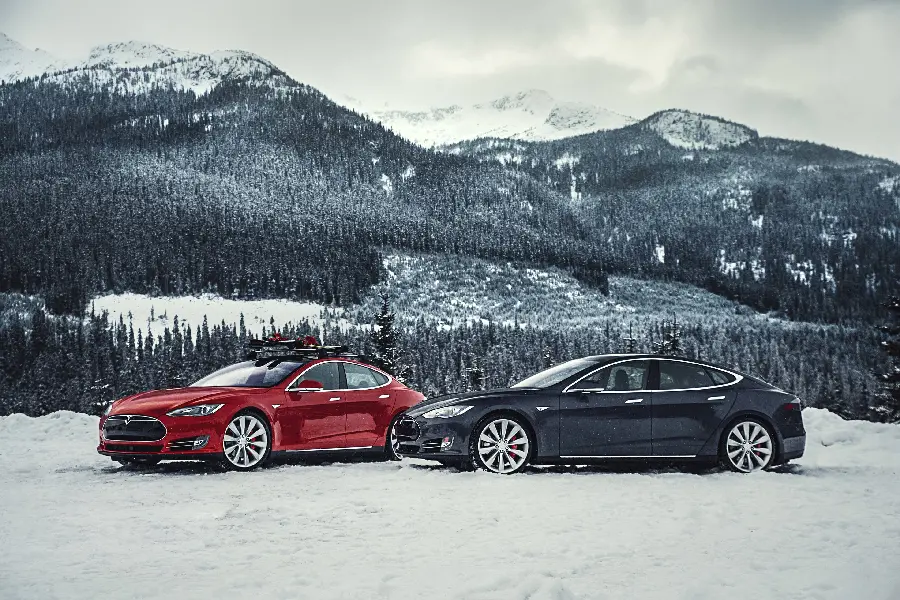 Attractive photo of Tesla cars in the cold of winter