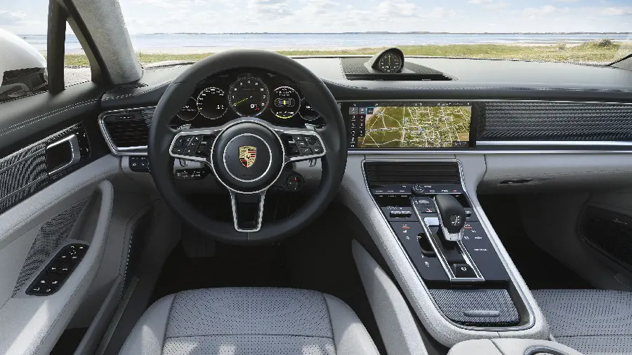 Close-up and detailed photo of the interior of the Porsche Panamera