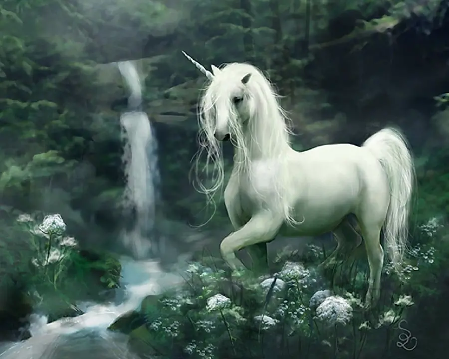 High quality photo of unicorn and unicorn with messy hair in the lake