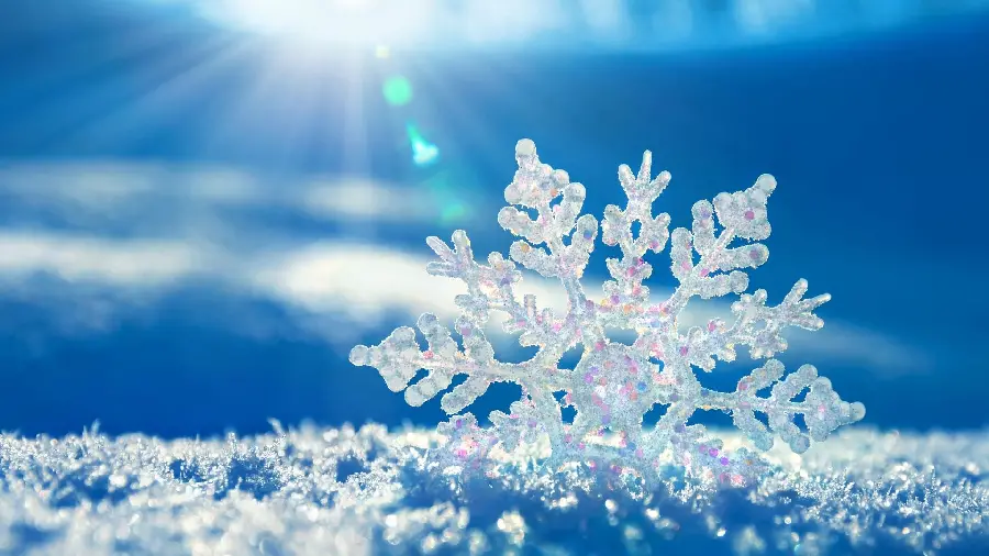 A spectacular photo of a snowflake in the cold winter for computer backgrounds