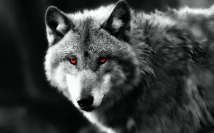 Download a high-quality photo of a red-eyed wolf in the forest