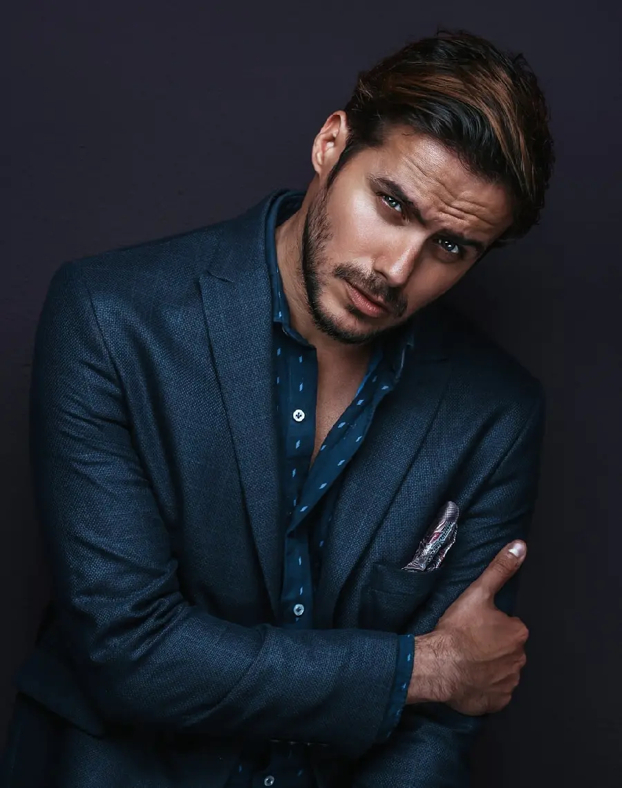 The ideal image of a handsome foreign model with an attractive outfit 