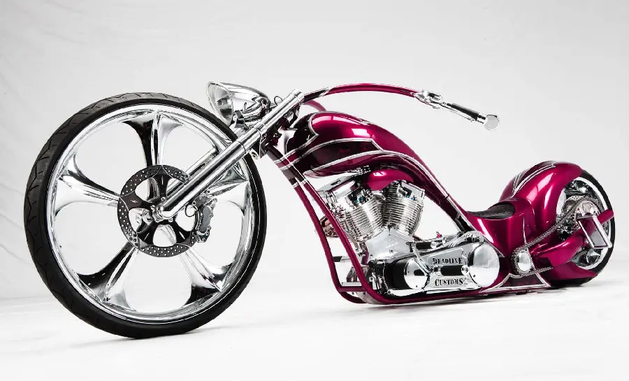 Download a classy profile picture of a new and heavy custom burgundy motorcycle