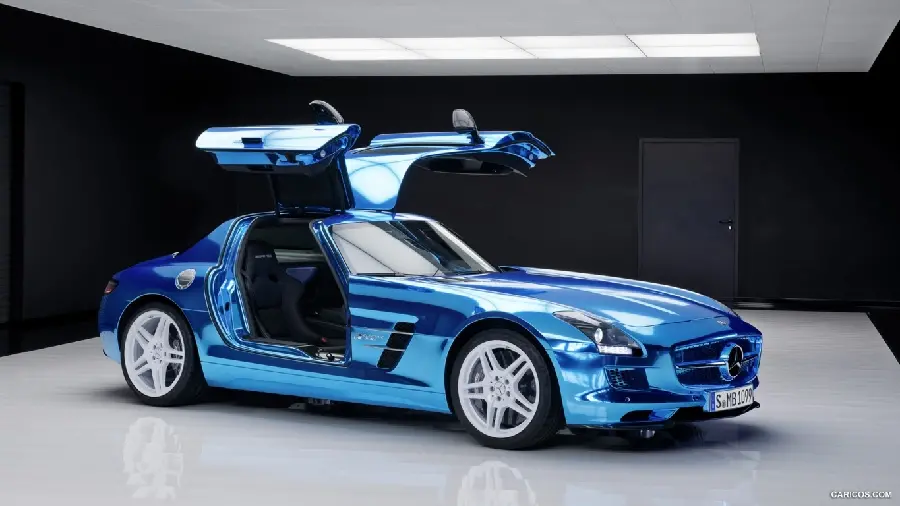 Download Lovely Background of Blue Mercedes Benz Mirror with Gullwing Doors