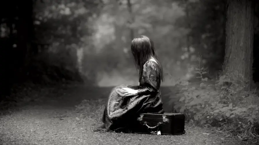 Background of sad girl and traveler for computer 2022