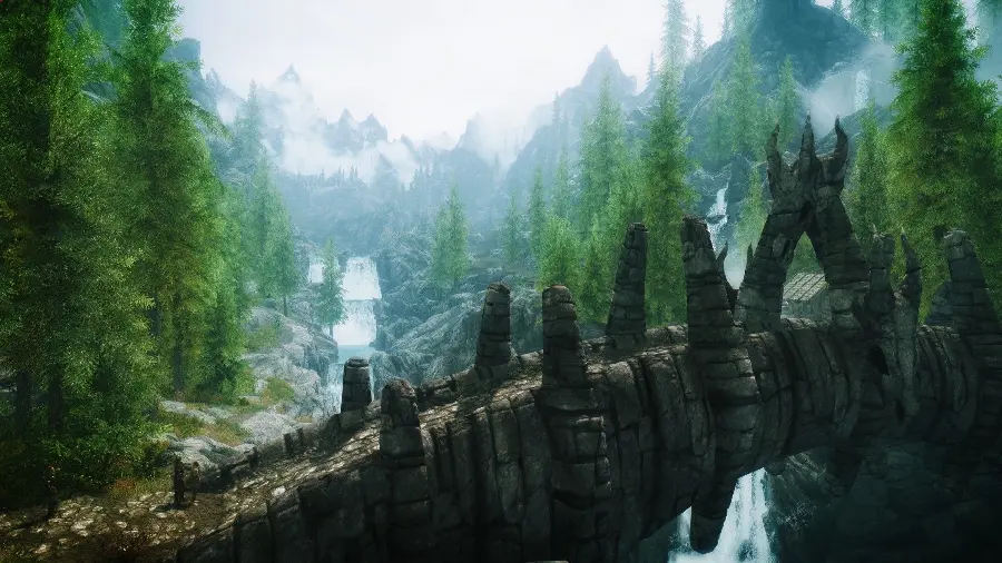 Beautiful and spectacular photo of forest trees in the game
