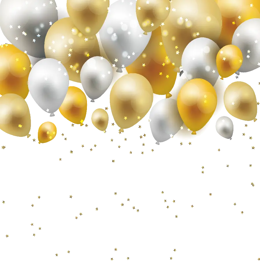 The most beautiful photo of white and gold shiny balloons in free PNG format