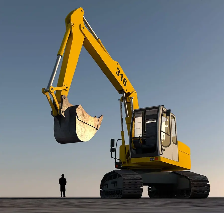 A Masterpiece Stock Photo of a Large Excavator Next to a Man 