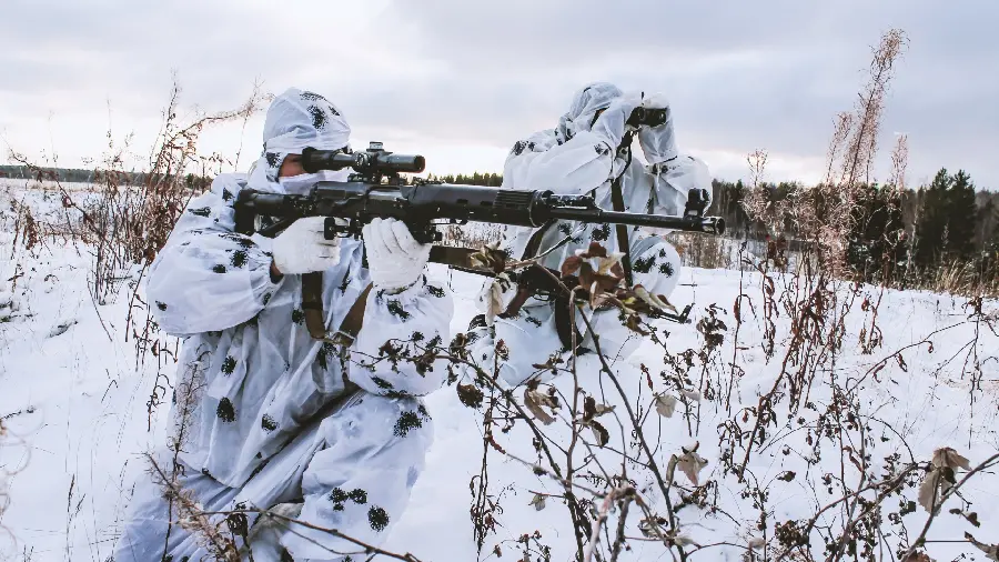 Cool 8K Photo of Camouflaged Snipers in the Snowy Forest