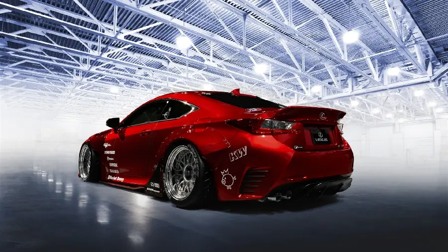Download rare profile photo of red Lexus RC F under bright lights in full quality