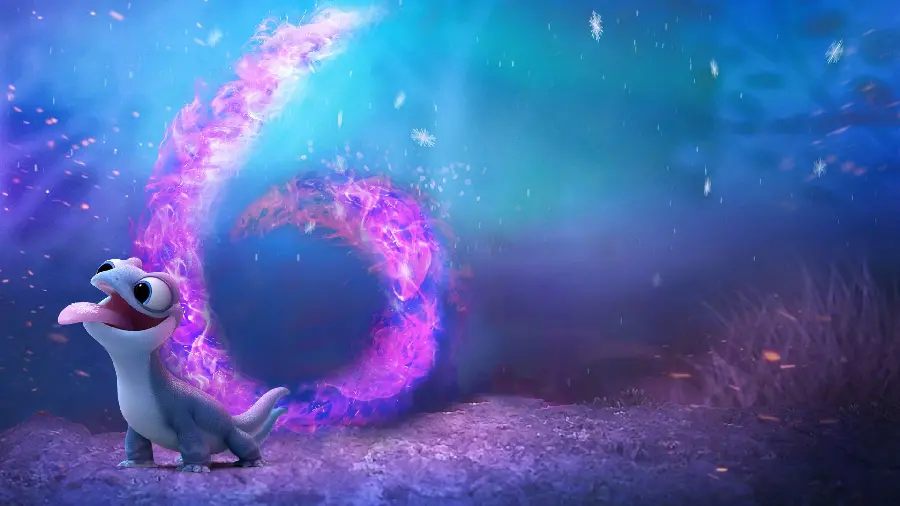 Fantasy wallpaper number 6 with a fiery purple design in a blue sea 