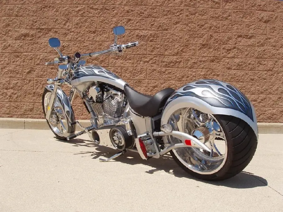 Download the unique background image of a new and heavy custom motorcycle in HD quality