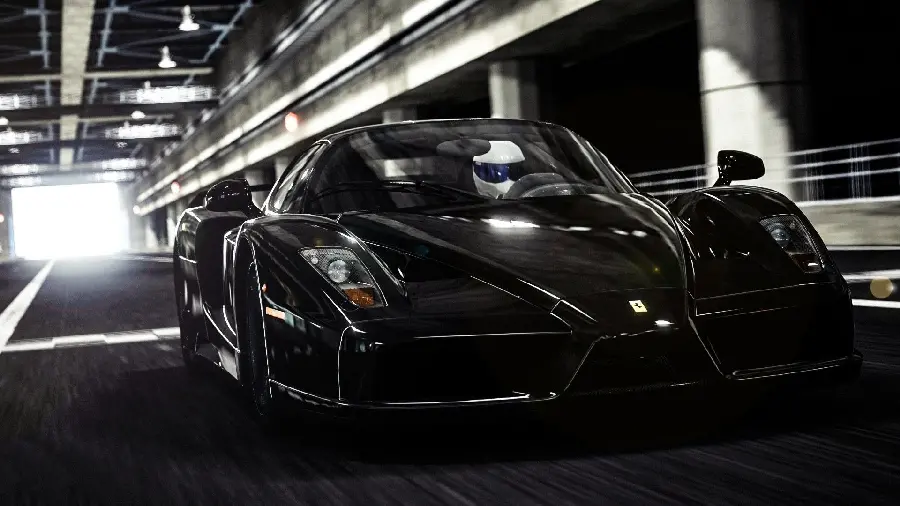 High-speed movement of the car Black Ferrari in a dream frame 