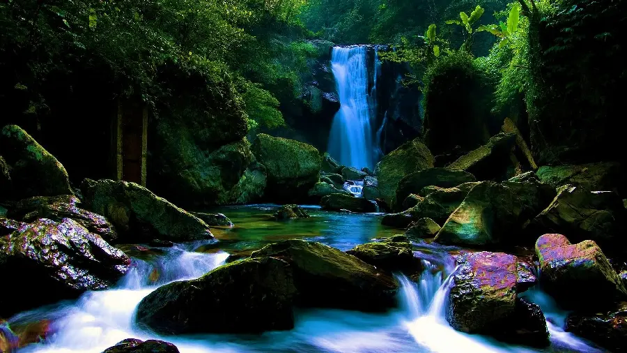 Unique and refreshing waterfall wallpaper in a special artistic frame 