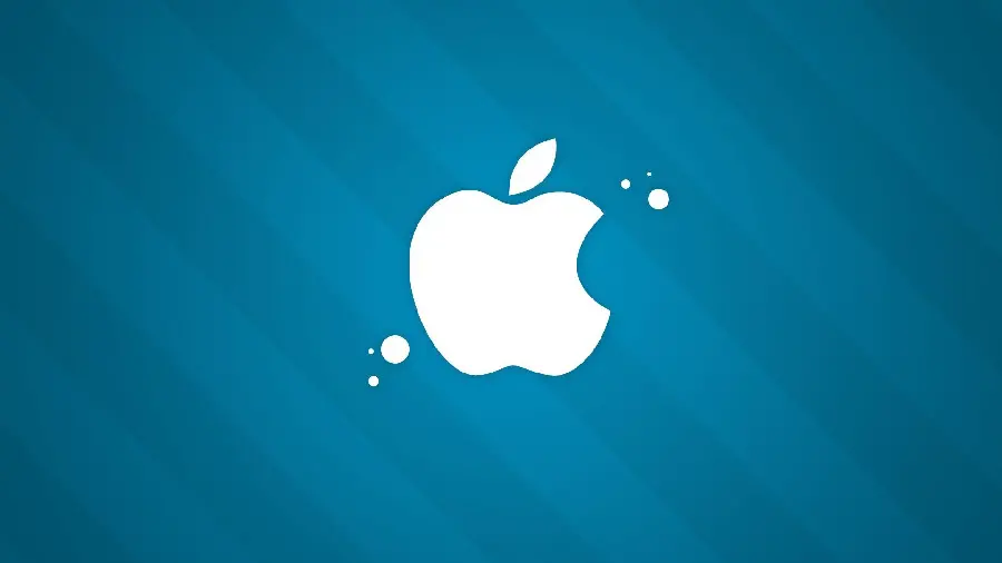 Beautiful photo of a bitten apple in white with two blue layers, special Apple phone background