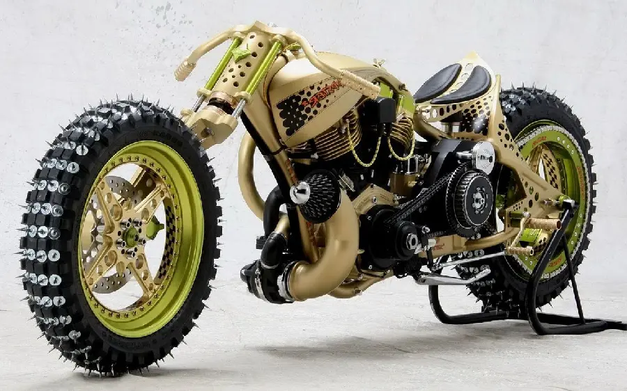Download Exceptional Background of New Heavy Custom Motorcycle Green, Black and Cream