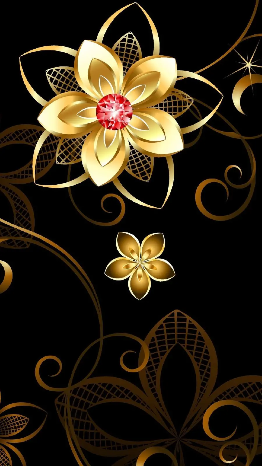 Download a lovely poster of two golden flowers with a shining star and patterns