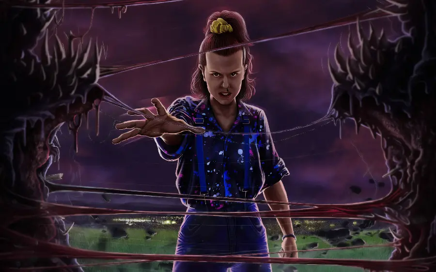 Wallpaper of Millie Bobby Brown as Elon in the series Stranger Things